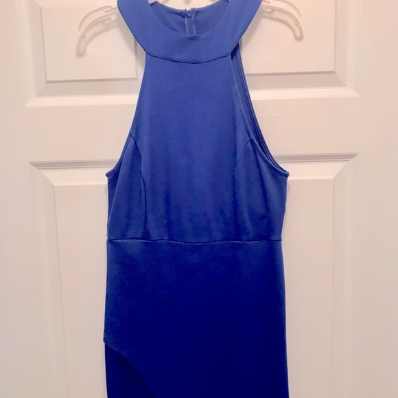 LIX Midi Royal Blue Asymmetrical Length Halter Dress 48 1/2” L / Right 36” L Med - Picture 5 of 10